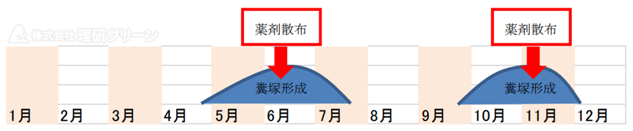 ミミズの糞塚の防除方法
